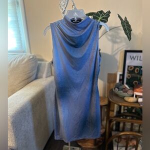 White Fox Boutique Blue Baroque Print Cowl Neck Bodycon Mini Dress Sleeveless